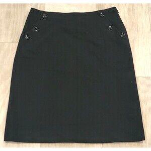 J. Crew Size 4 Black 100% Wool Lined Skirt Button Pockets Knee Length Side Zip